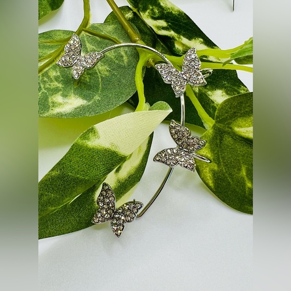 Silver Butterfly Ear Cuff/Ear Climber With Rhinestones - Picture 13 of 14